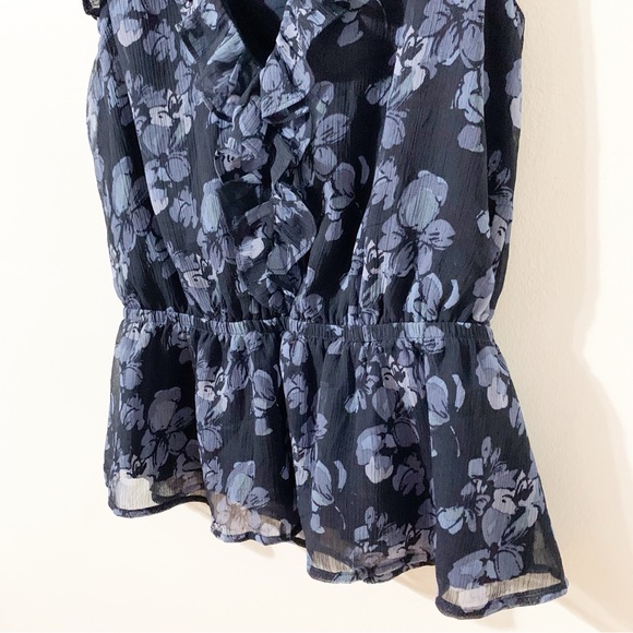 Banana Republic Factory Flutter Sleeve Peplum Blouse Floral Print Ruffled V-neck - Picture 4 of 10